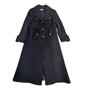 Preston & York Petites Long Trench Coat – Women's 10P‎ Black 100% Wool